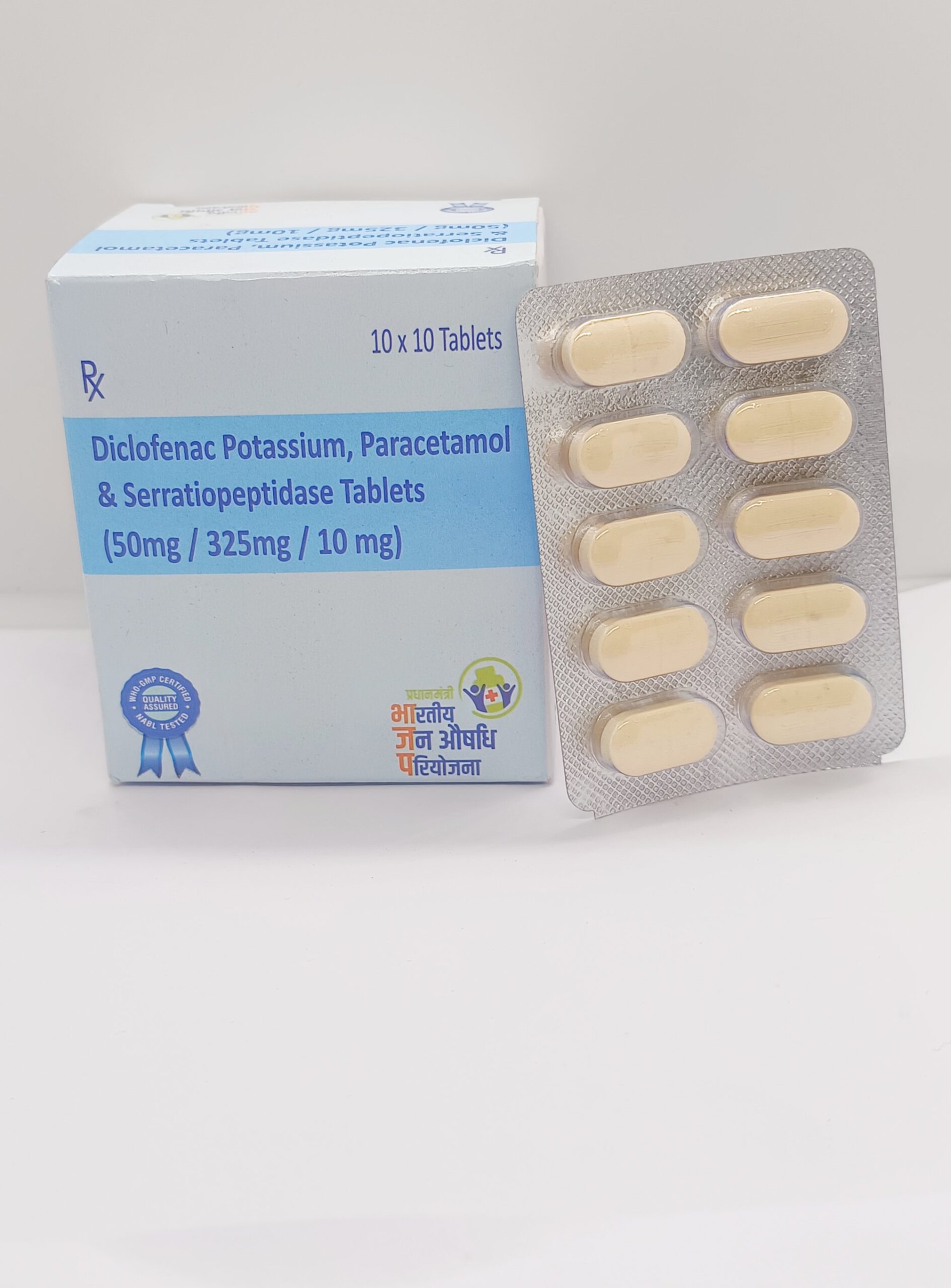 Diclofenac Potassium 50mg, Paracetamol 325mg and Serratiopeptidase 10mg Tablets