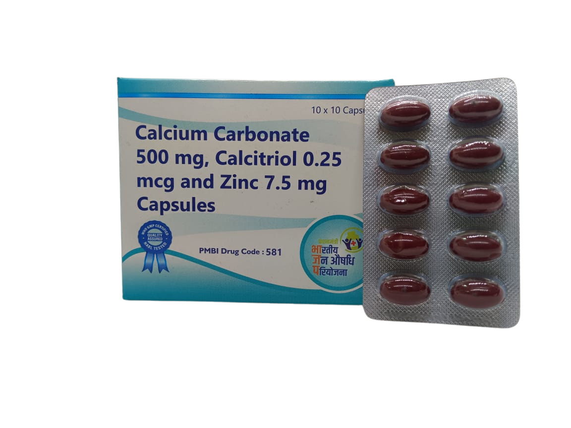Calcium Carbonate 500mg, Calcitriol 0.25mcg and Zinc 7.5mg Capsules